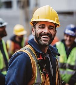 Engineer dressed in work attire including protective headwear and hi vis vest