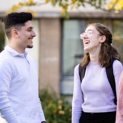 Two students chatting outside