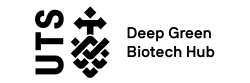 Deep Green Biotech Hub black text over a white background with UTS emblem