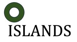 Island in black text over a white background, with a large green circle above the IS of islands