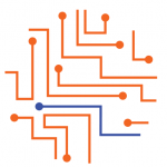 Orange and blue connecting lines and dots