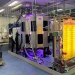 Purple and yellow lights of the algae lab