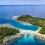 Aerial view of islands, reef and beach in Papua New Guinea