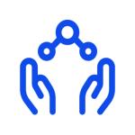 hands reaching upwards icon in blue